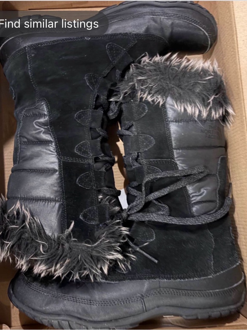 The North Face Women's Black Faux-Fur Trim Lace-Up Winter Boots